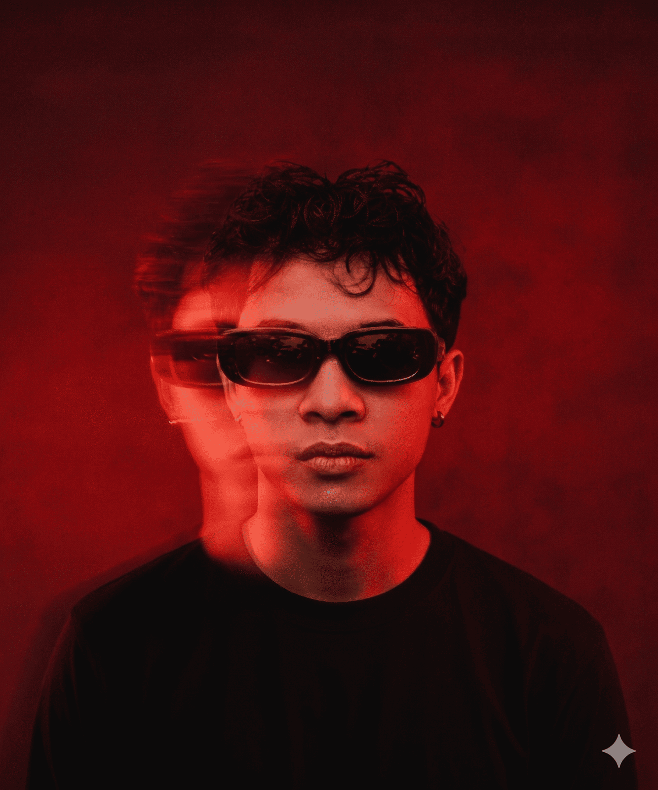 High-fidelity crimson studio portrait